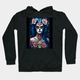 Sugar Skull Art - Striking Woman in Skull Makeup Hoodie